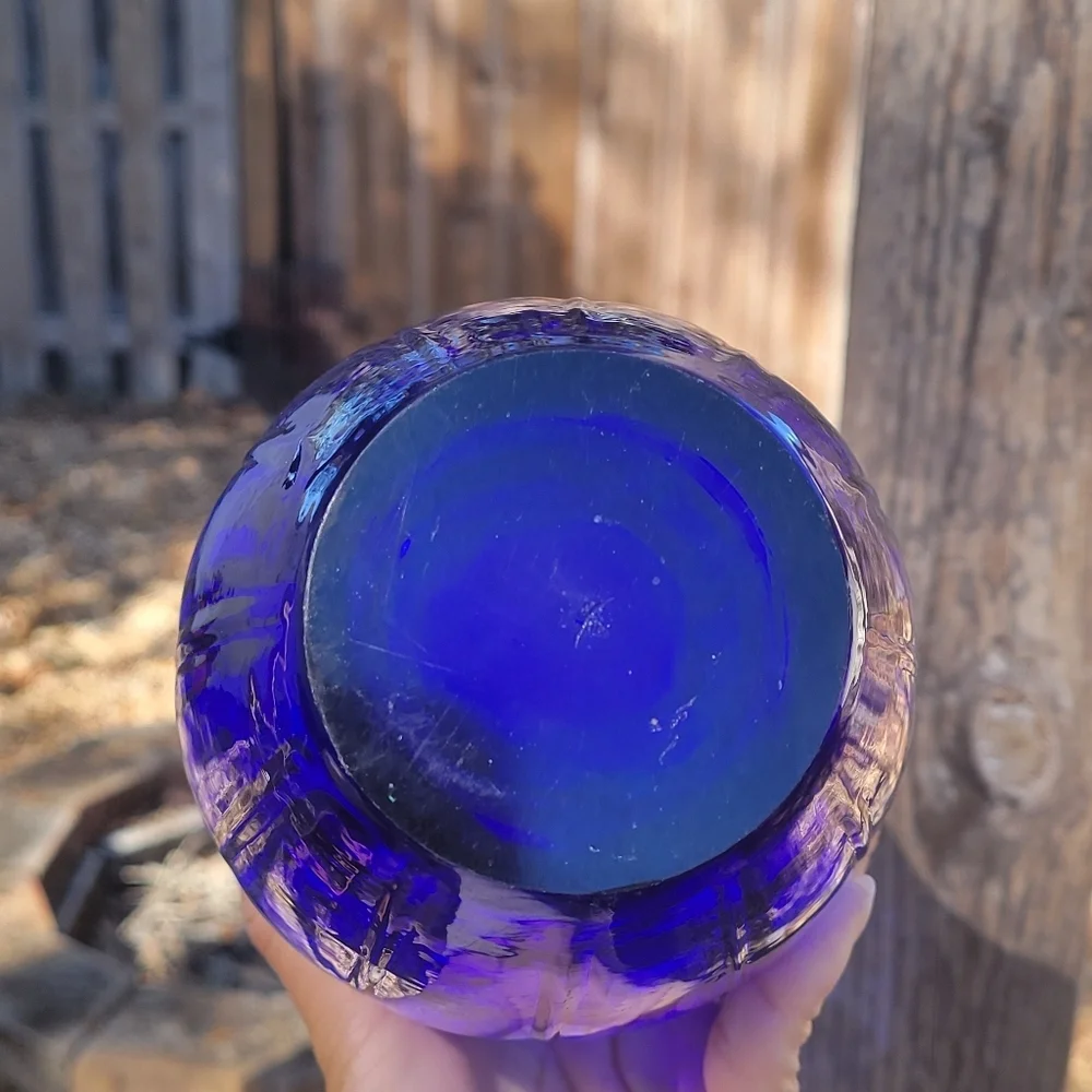 Murano Style Glass Art Abstract Cobalt Blue Glass Decorative Vase 10 x 6